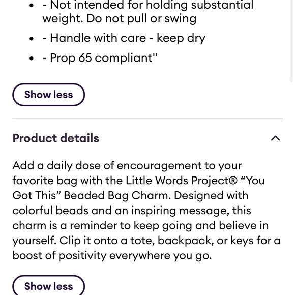 LITTLE WORDS PROJECT O/S Keychain -Blue Heart, Gold Chain, Beads ‘YOU GOT THIS’! - Picture 7 of 8